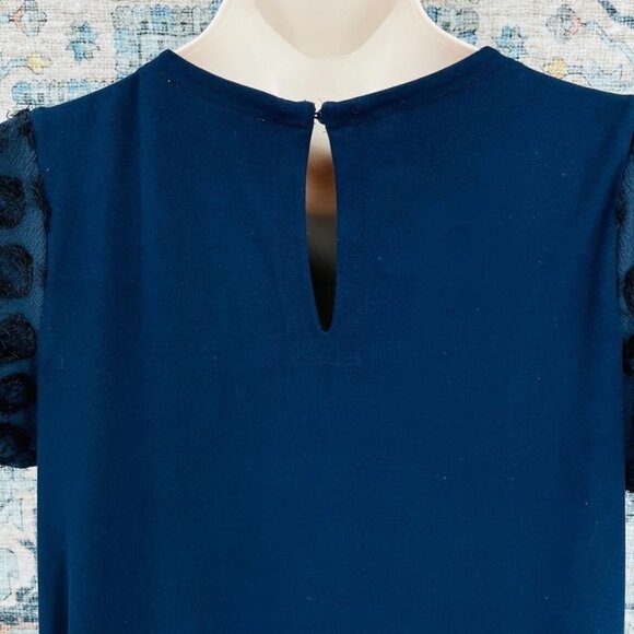 Loft Tunic Dress Size S Swiss Dot Short Sleeve Blue - Picture 6 of 11